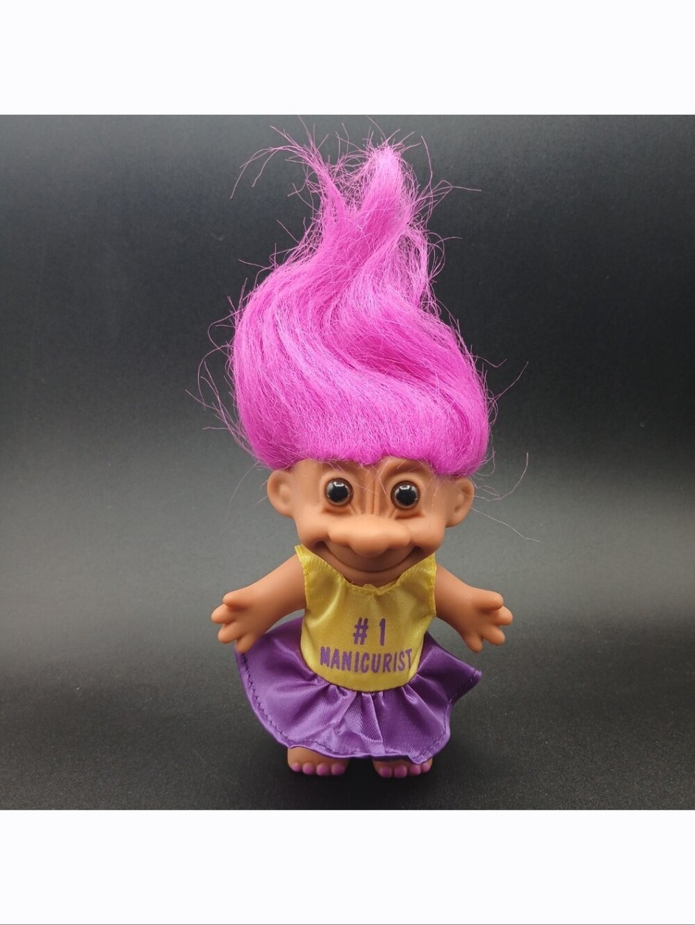 Vintage Russ Troll Doll 5" Pinkish Purple Hair #1 Manicurist Pink Toe Nails Toy